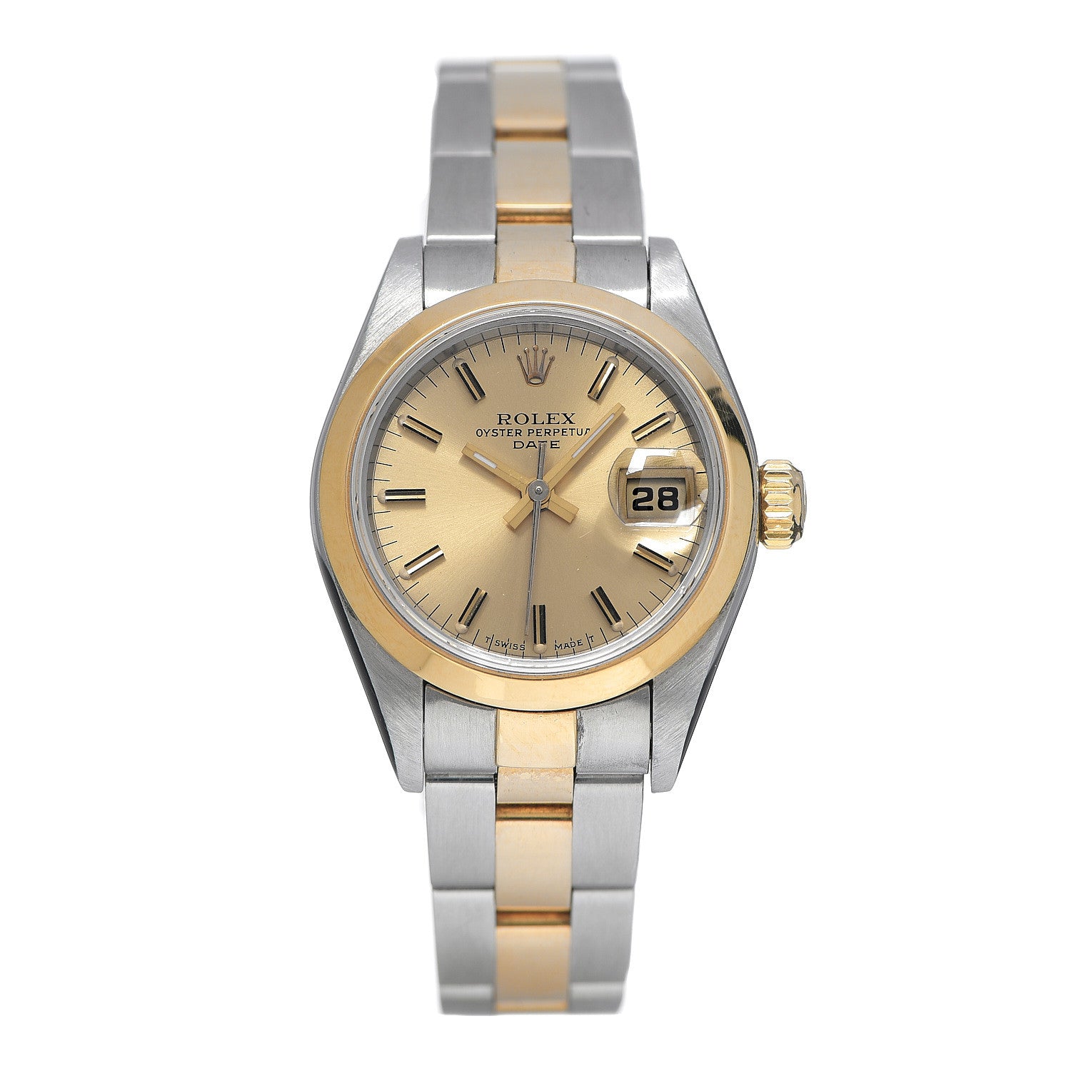 Rolex Stainless Steel 18K Yellow Gold 26mm Oyster Perpetual Date Watch Champagne 69163 1 of 5