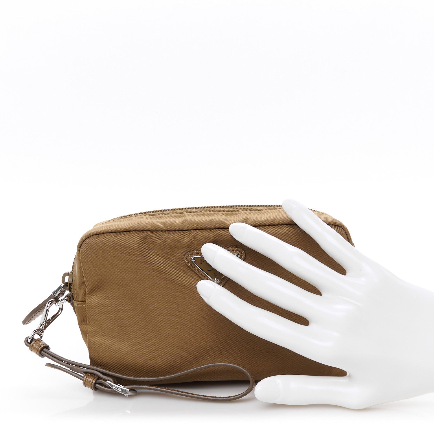 Prada Re-Nylon Vela Saffiano Wristlet Brandy 2 of 11