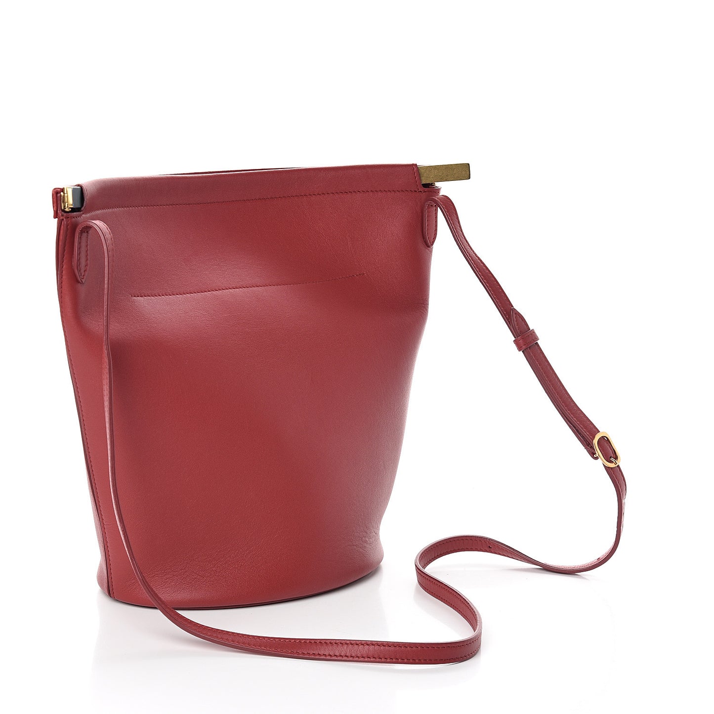 Smooth Calfskin Clasp Bucket Bag Red