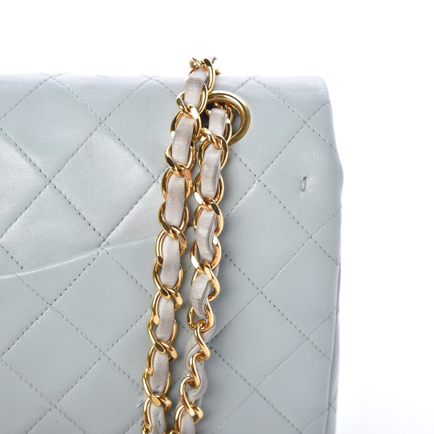 Lambskin Quilted Medium Double Flap Light Blue