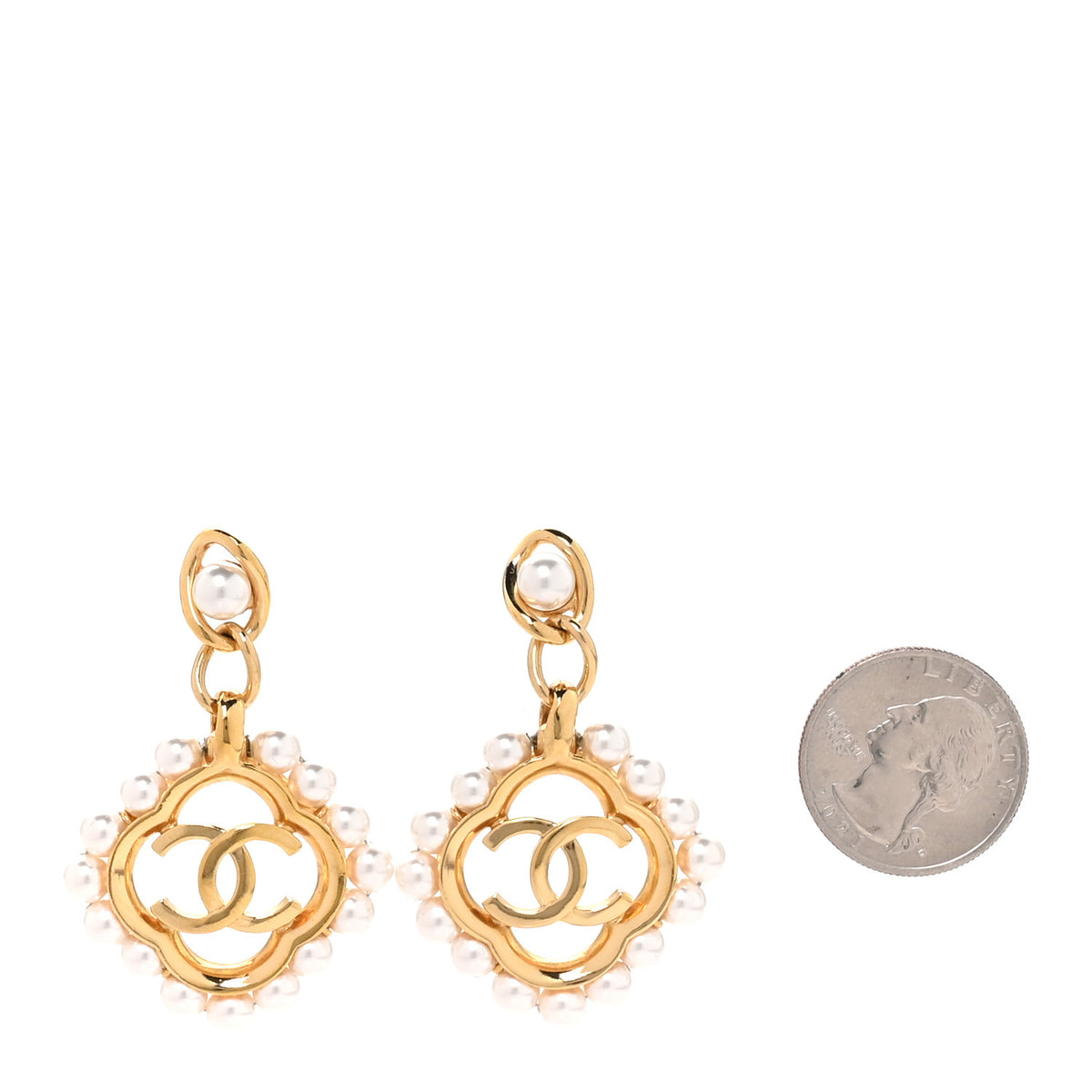 Pearl CC Drop Earrings Gold