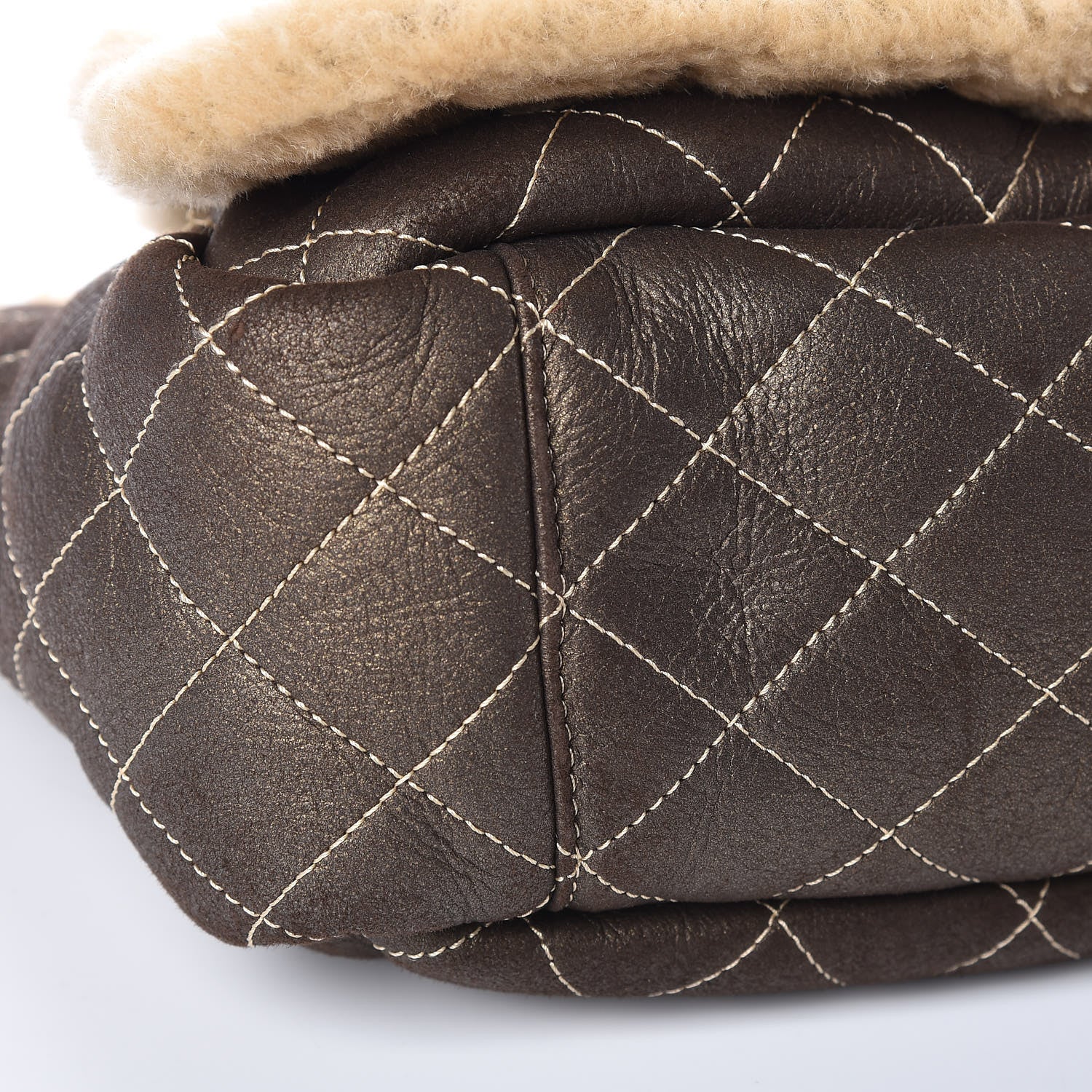 Chanel Shearling Suede Quilted Fur Flap Metallic Bronze 9 of 10