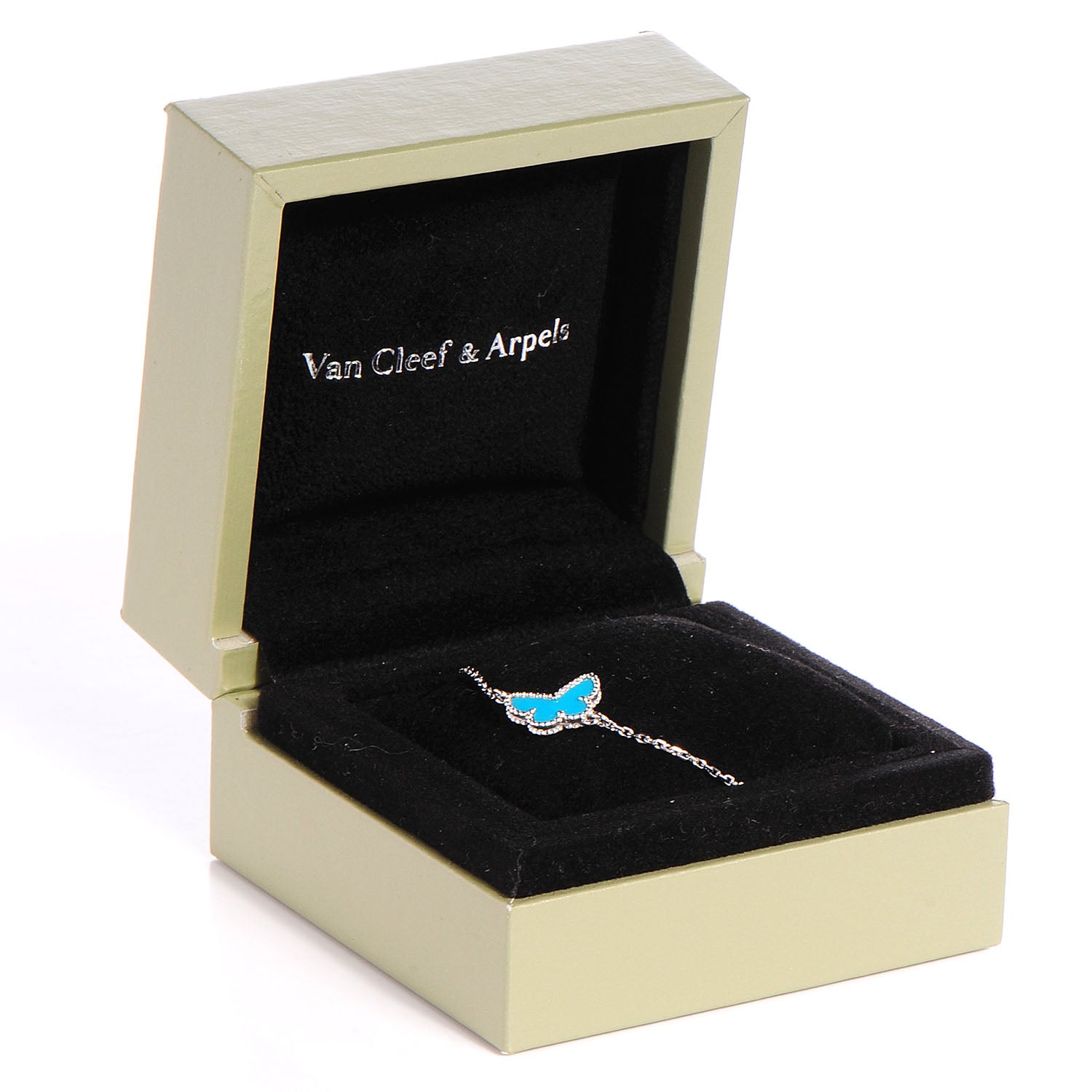 Van Cleef & Arpels 18K White Gold Turquoise Sweet Alhambra Butterfly Bracelet 6 of 6