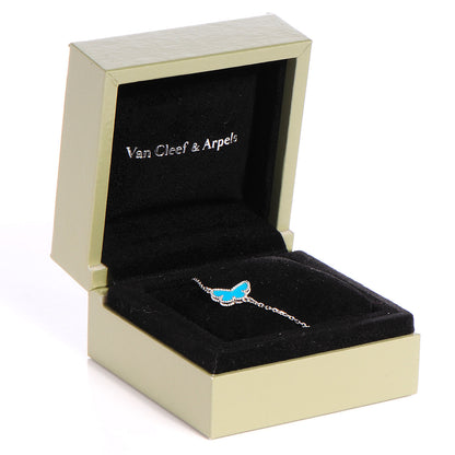 Van Cleef & Arpels 18K White Gold Turquoise Sweet Alhambra Butterfly Bracelet 6 of 6