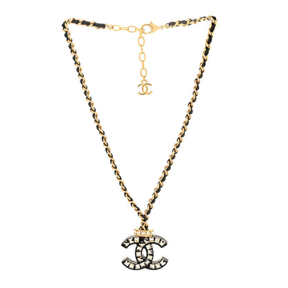 Chanel Lambskin Resin Crystal Baguette CC Chain Pendant Necklace Black Gold 3 of 5