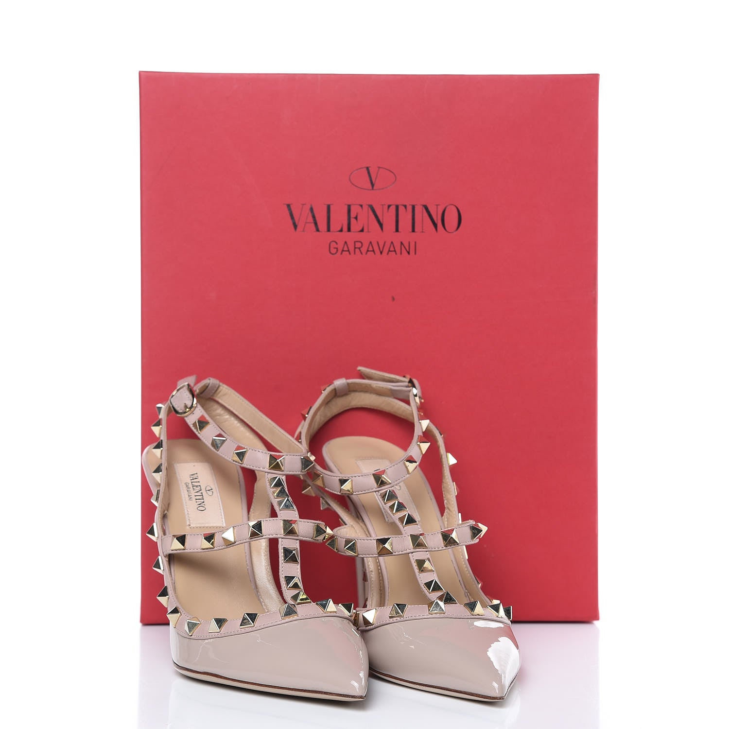 Valentino Garavani Patent Rockstud Ankle Strap Pumps 37.5 Poudre 9 of 9