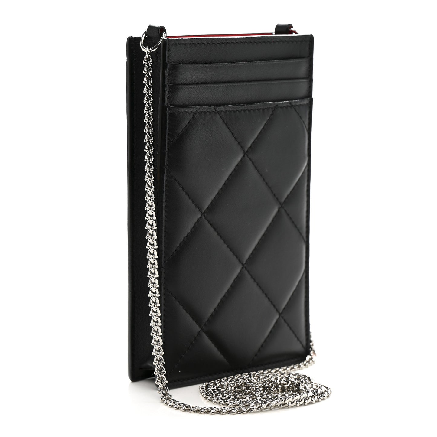 Calfskin Quilted Chain Phone Case Black White