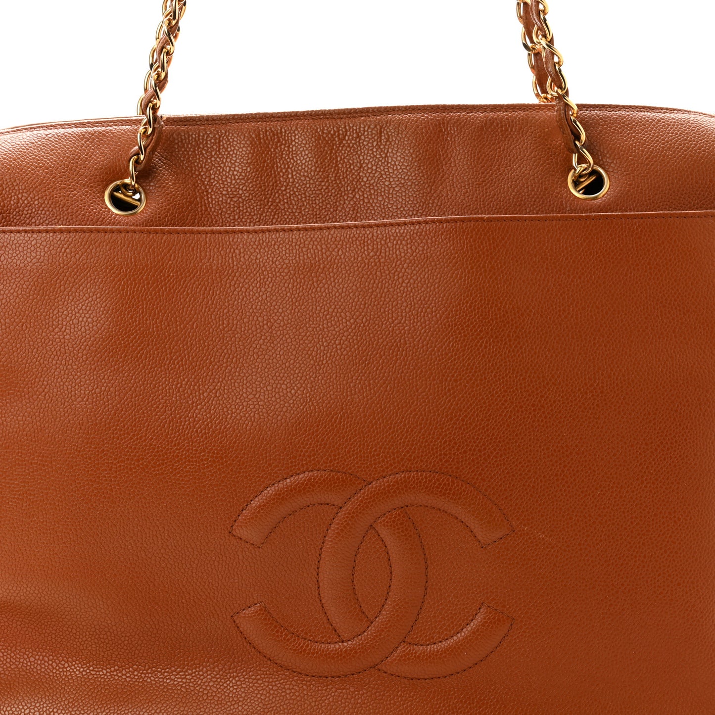 Caviar Large CC Shoulder Bag Light Brown