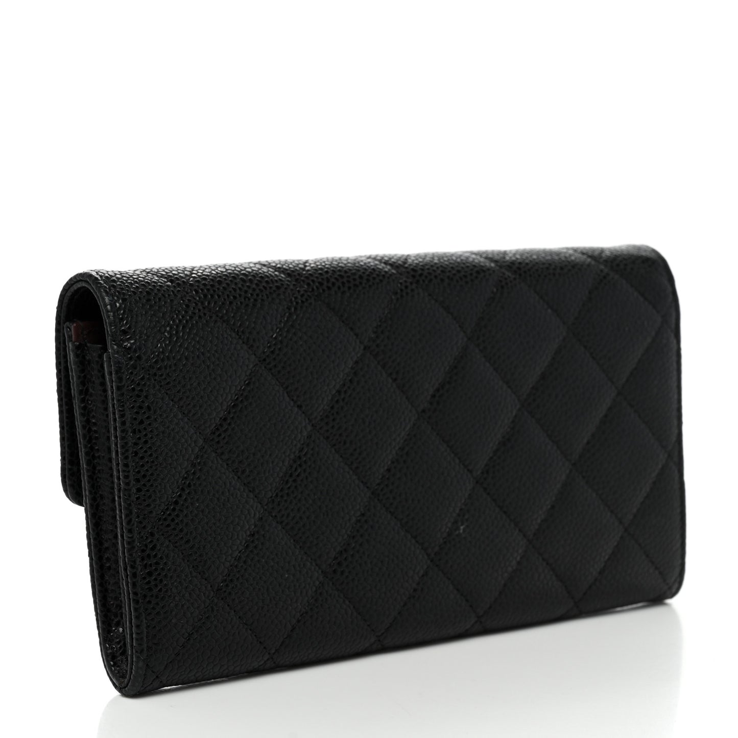 Caviar Quilted Large Gusset Flap Wallet Black