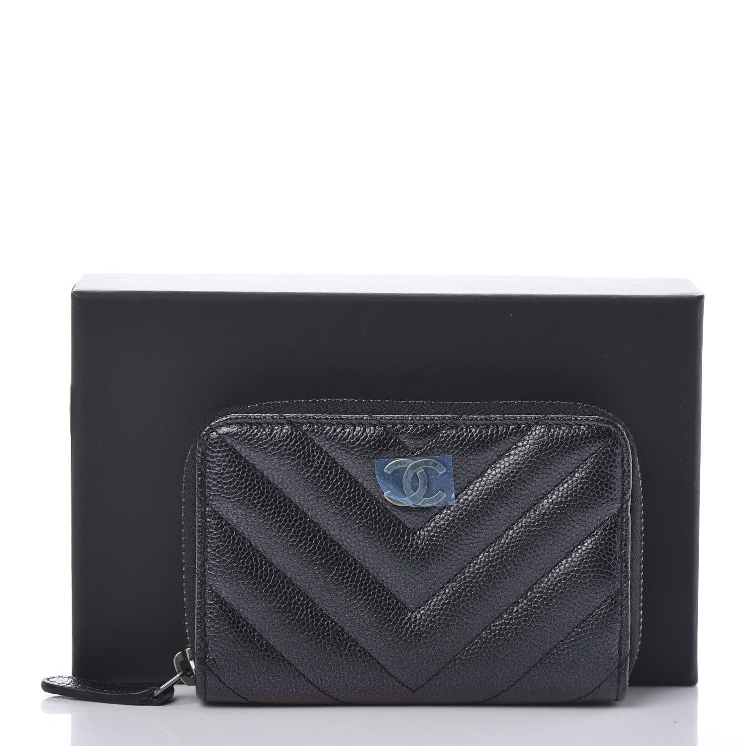 Chanel Iridescent Caviar Chevron Quilted Zip Around Coin Purse Black 10 of 10