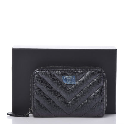 Chanel Iridescent Caviar Chevron Quilted Zip Around Coin Purse Black 10 of 10