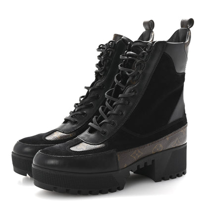 Louis Vuitton Suede Calfskin Monogram Laureate Platform Desert Boots 40 Black 4 of 9