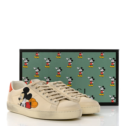 Gucci X DISNEY Miro Soft Calfskin Mickey Mouse Print Mens Ace Sneakers 9 Ivory Deep Orange 9 of 9