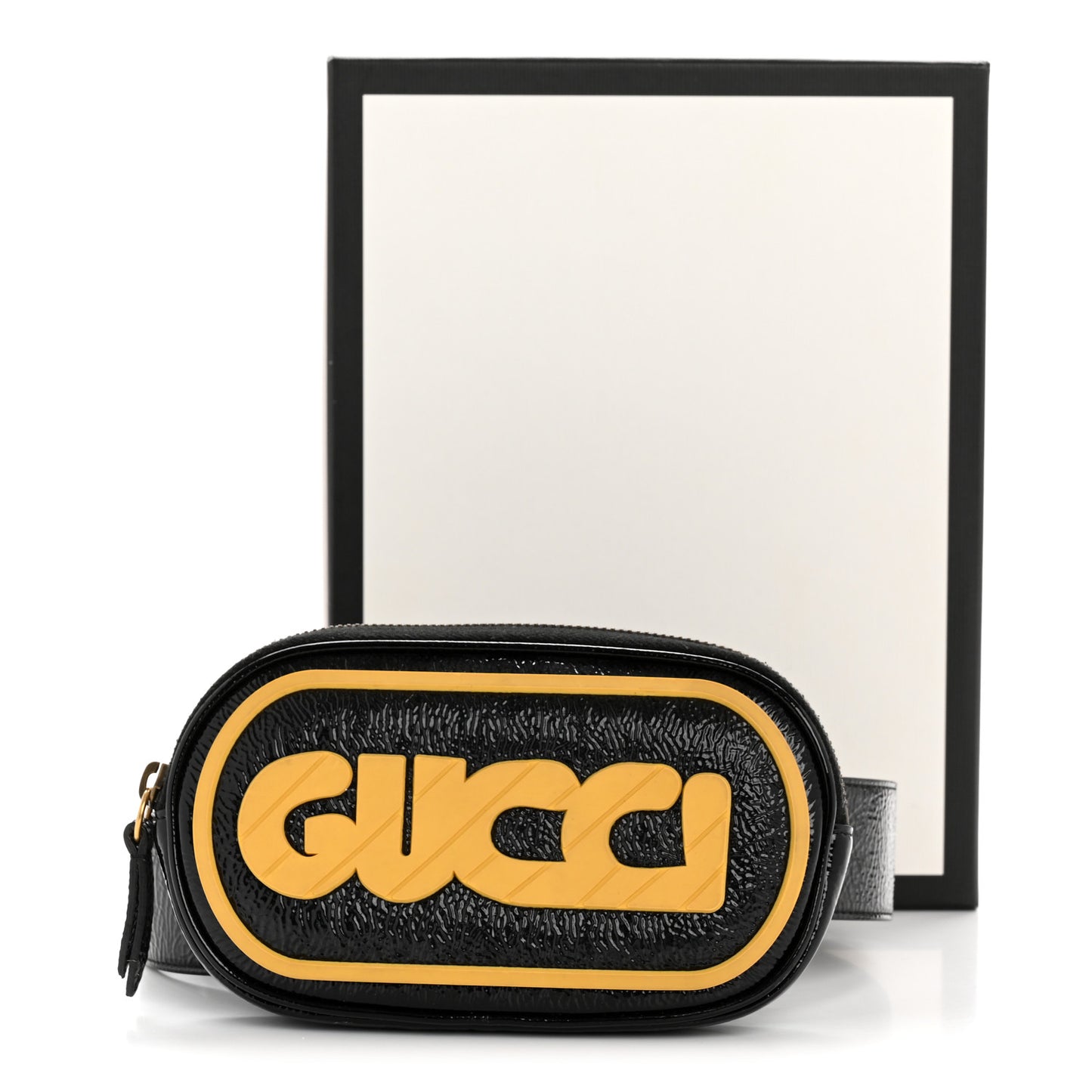 Patent Rubber Game Patch Logo Belt Bag 95 38 Black