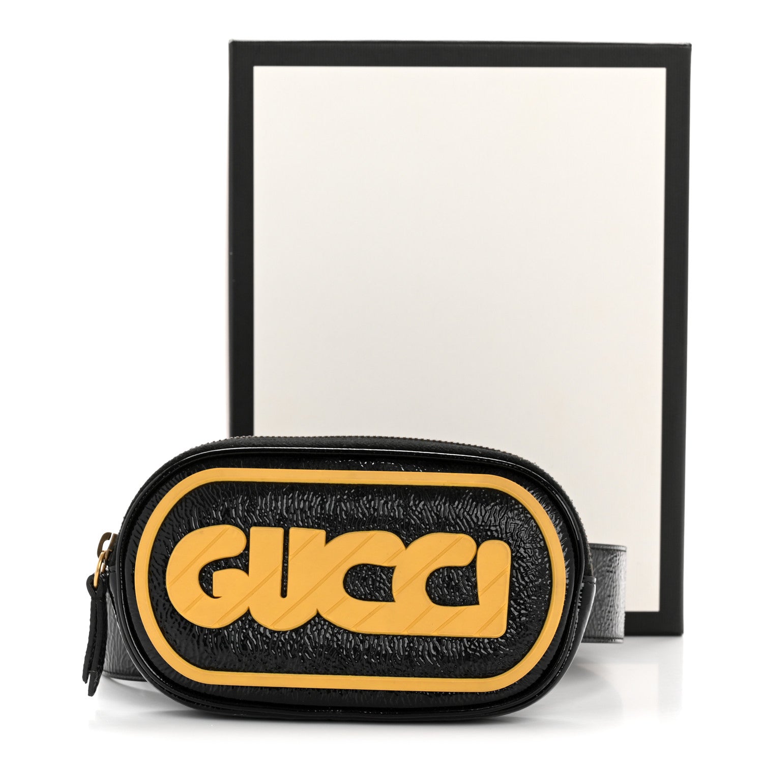 Gucci Patent Rubber Game Patch Logo Belt Bag 95 38 Black 14 of 14
