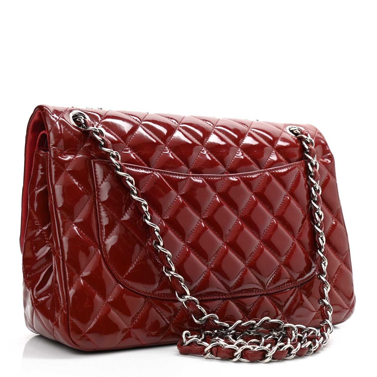 Chanel Patent Quilted Jumbo Double Flap Dark Red 3 of 12