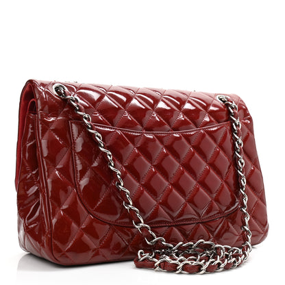 Chanel Patent Quilted Jumbo Double Flap Dark Red 3 of 12
