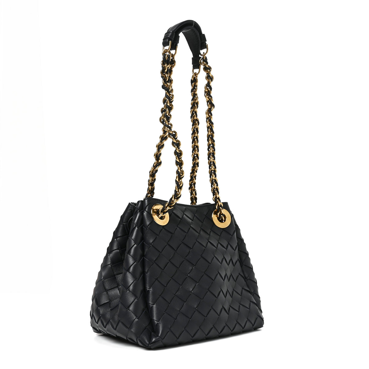 Nappa Intrecciato Small Parachute Chain Shoulder Bag Black