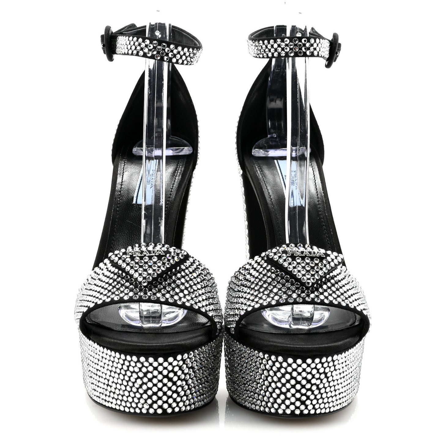 Satin Crystal Triangle Logo 40/135mm Platform Sandals 37 Cristal