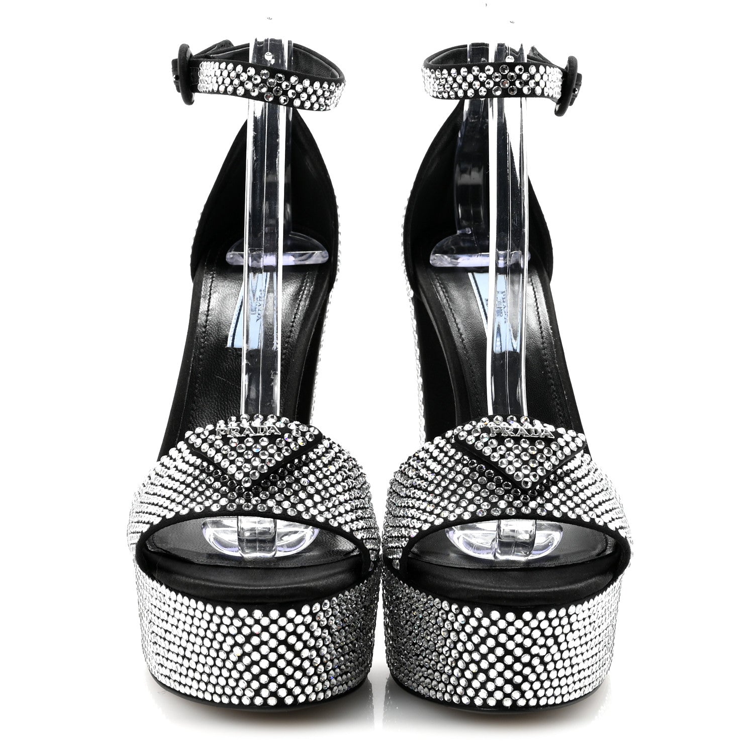 Prada Satin Crystal Triangle Logo 40/135mm Platform Sandals 37 Cristal 3 of 9