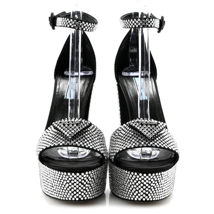 Prada Satin Crystal Triangle Logo 40/135mm Platform Sandals 37 Cristal 3 of 9