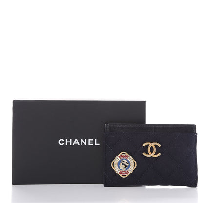 Chanel Felt Quilted Coco Mademoiselle CC Card Holder Navy 10 of 10