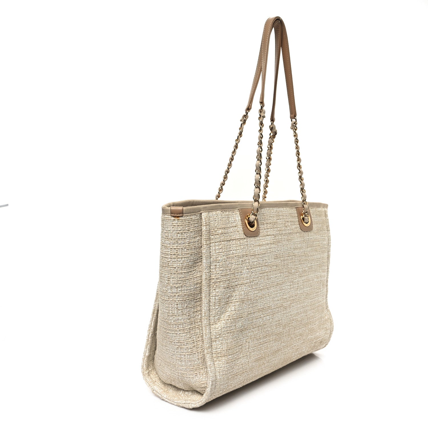 Chanel Lurex Boucle Small Deauville Tote Ivory 3 of 11