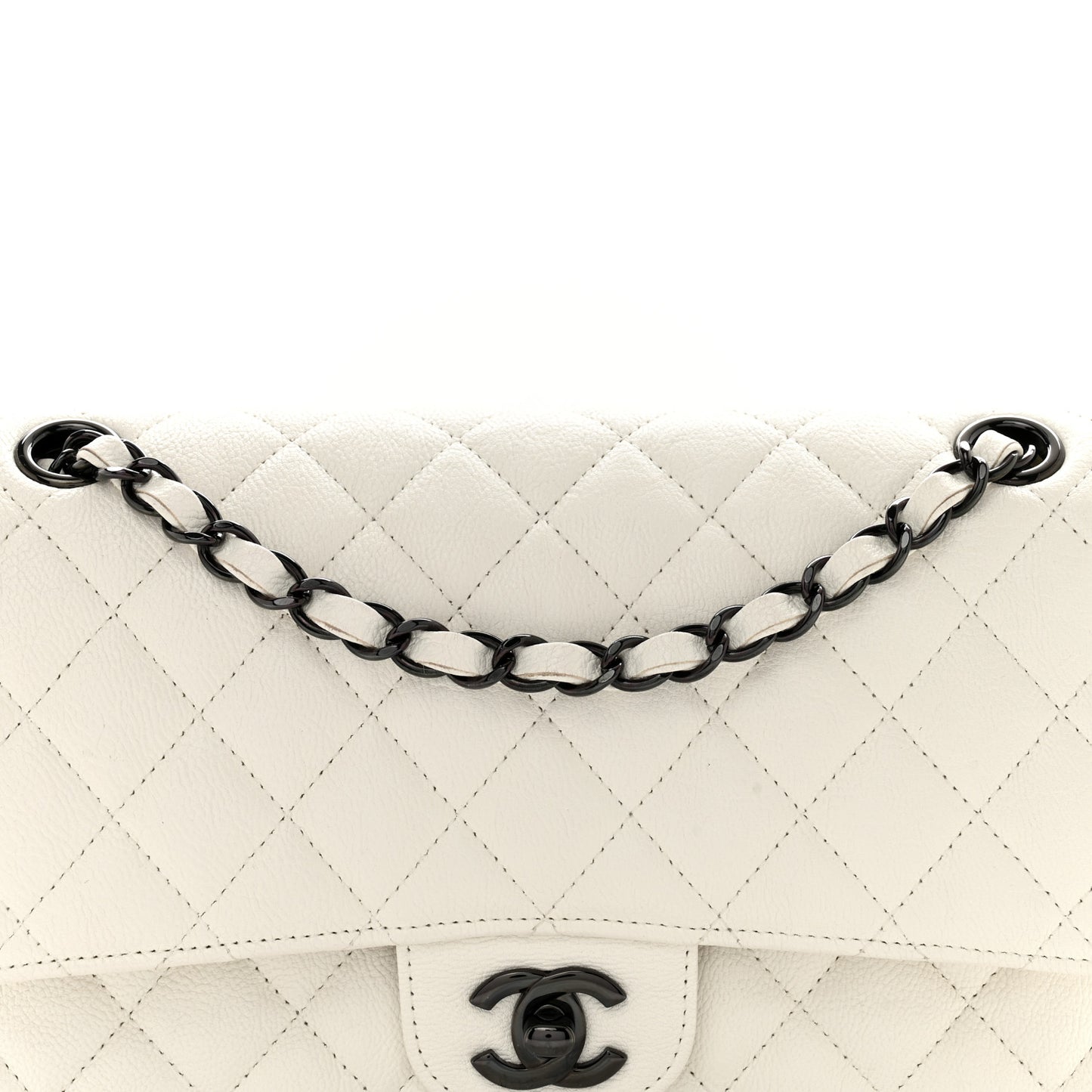 Crumpled Calfskin Quilted Medium Double Flap White