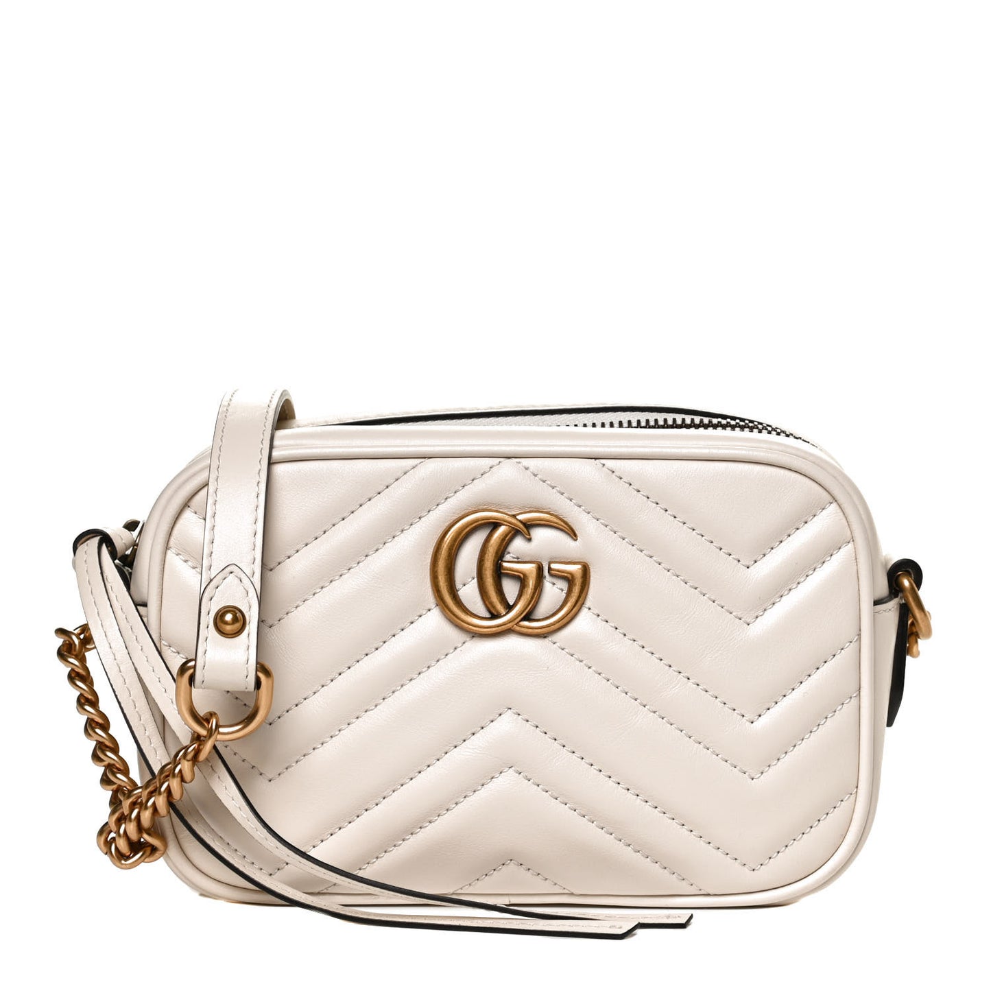 Calfskin Matelasse Mini GG Marmont Chain Shoulder Bag White