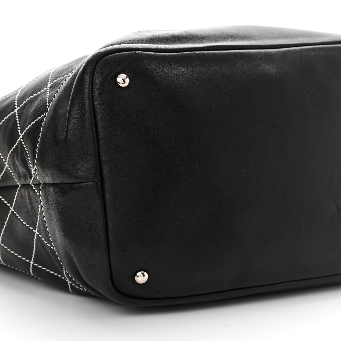 Calfskin Contrast Stitch Surpique Bucket Bag Black