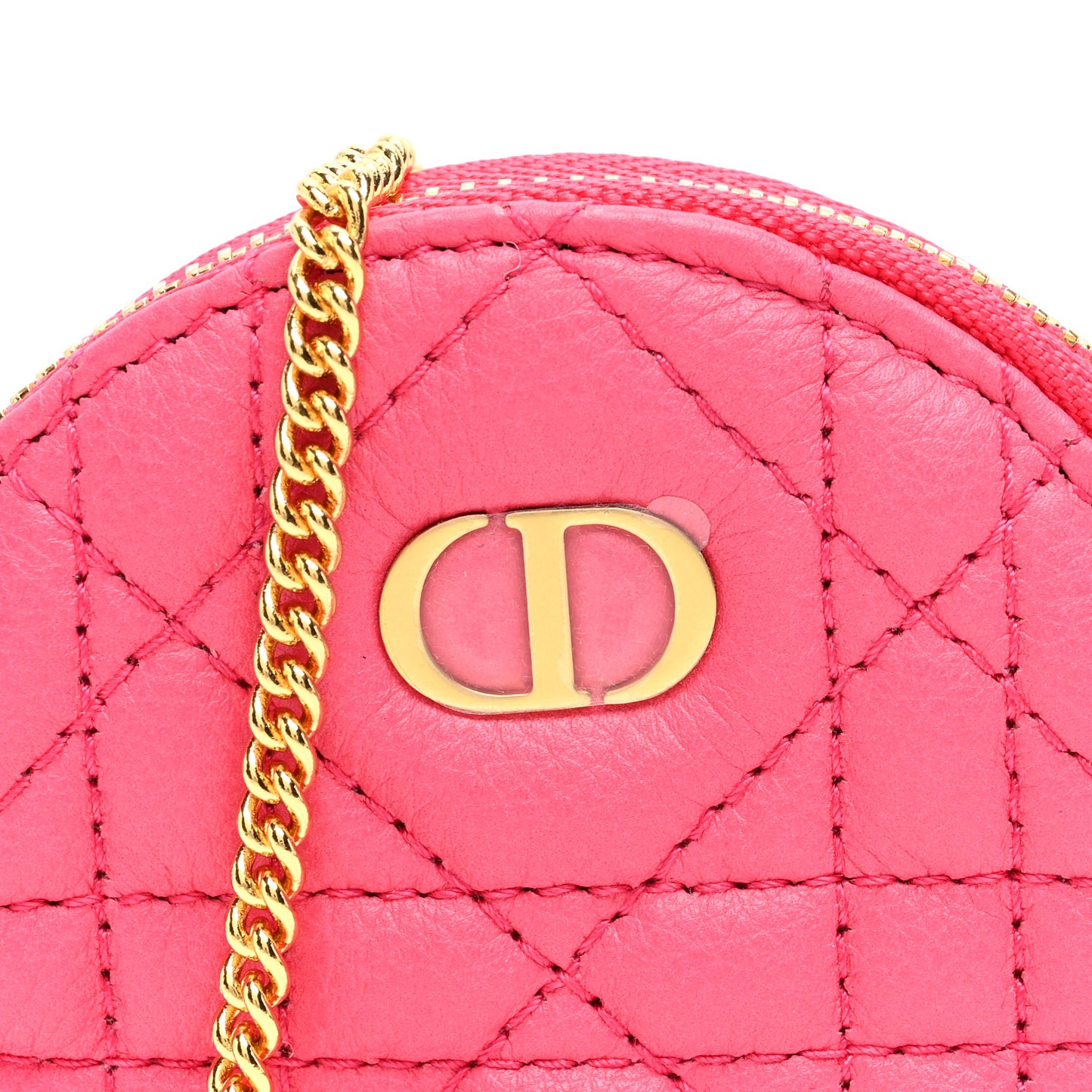 Supple Calfskin Cannage Round Caro Pouch With Chain Warm Fuchsia