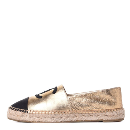 Chanel Laminated Lambskin Grosgrain CC Espadrilles 38 Gold Black 1 of 11