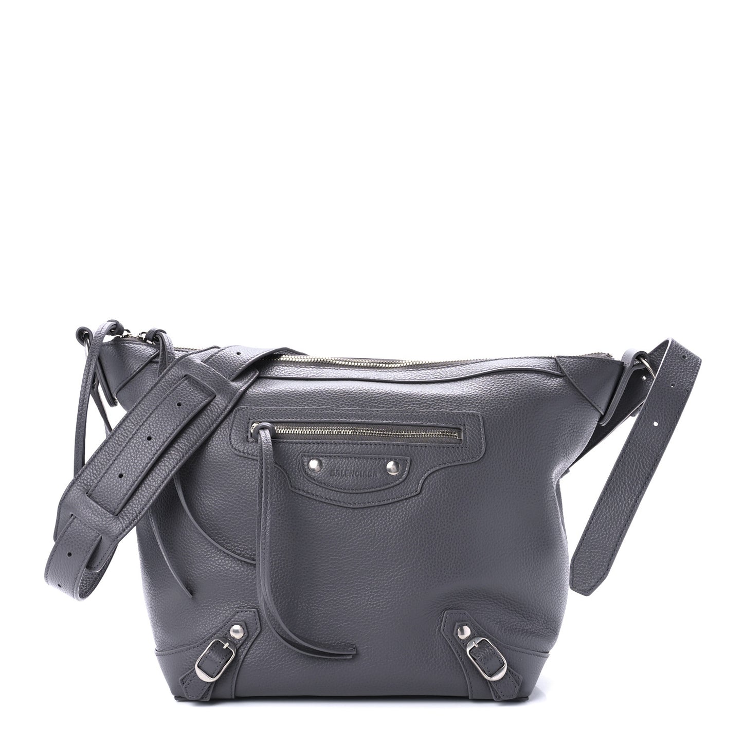 Grained Calfskin Silver Hardware Small Neo Classic Hobo Dark Grey