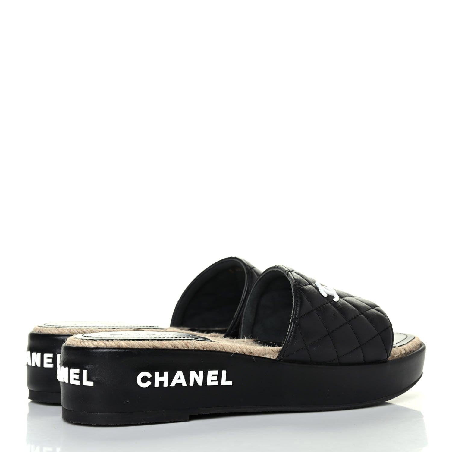 Chanel Lambskin Quilted CC Espadrille Slip On Sandals 36 Black 3 of 4