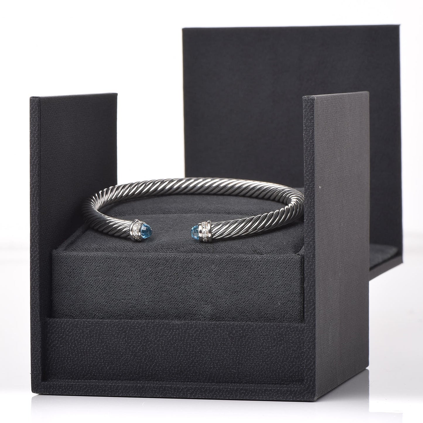 Sterling Silver Diamond Blue Topaz 5mm Cable Classics Bracelet