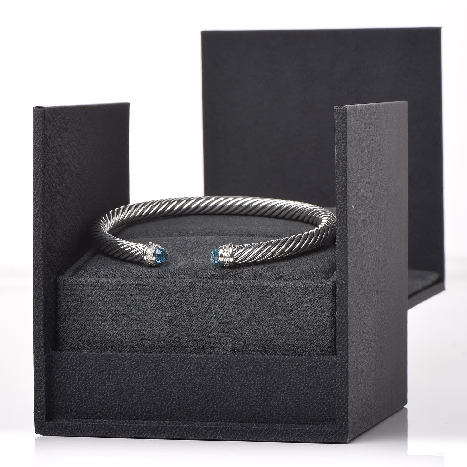 David Yurman Sterling Silver Diamond Blue Topaz 5mm Cable Classics Bracelet 5 of 5