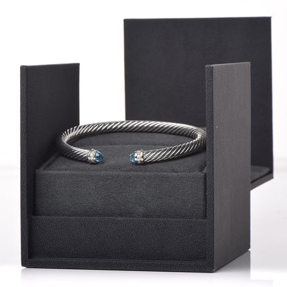 David Yurman Sterling Silver Diamond Blue Topaz 5mm Cable Classics Bracelet 5 of 5