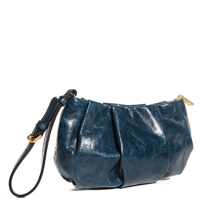 Prada Vitello Shine Wristlet Clutch Denim 3 of 11