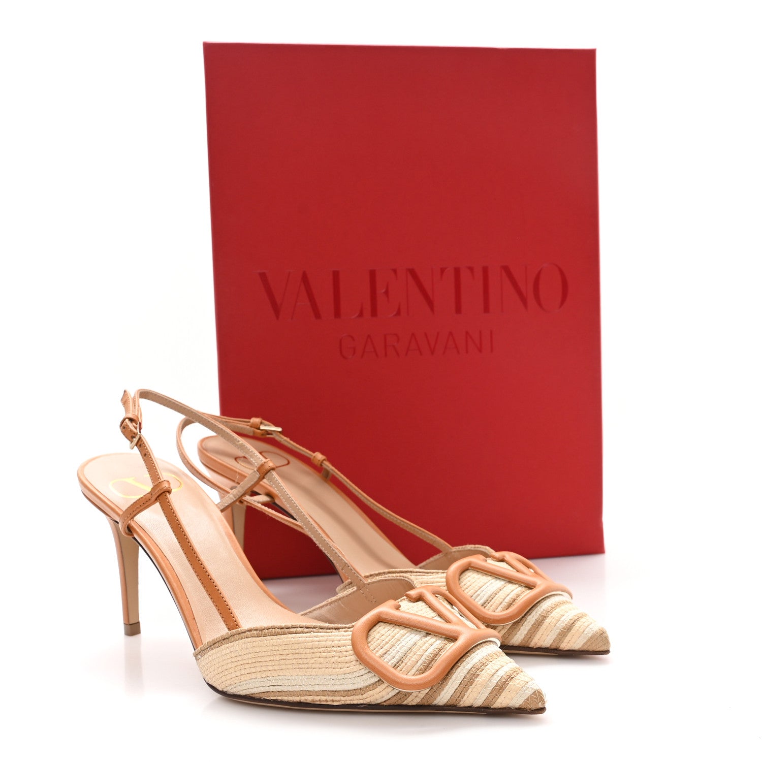 Valentino Garavani Raffia Calfskin Vlogo Slingback 80mm Pumps 37 Naturale Beige Multicolor 10 of 10