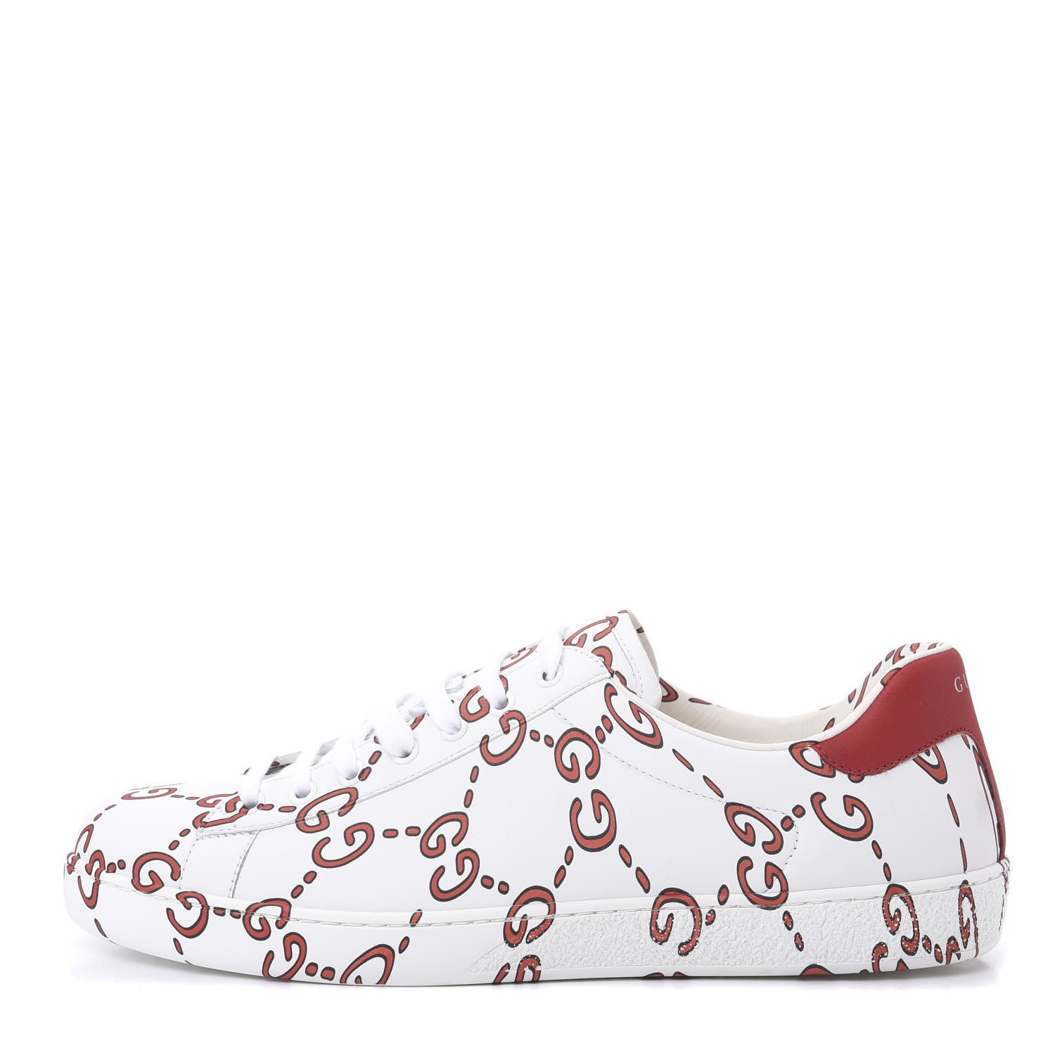 Gucci Calfskin GucciGhost Print Mens Ace Sneakers 10 White Hibiscus Red 1 of 8