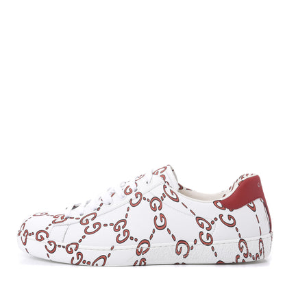 Gucci Calfskin GucciGhost Print Mens Ace Sneakers 10 White Hibiscus Red 1 of 8