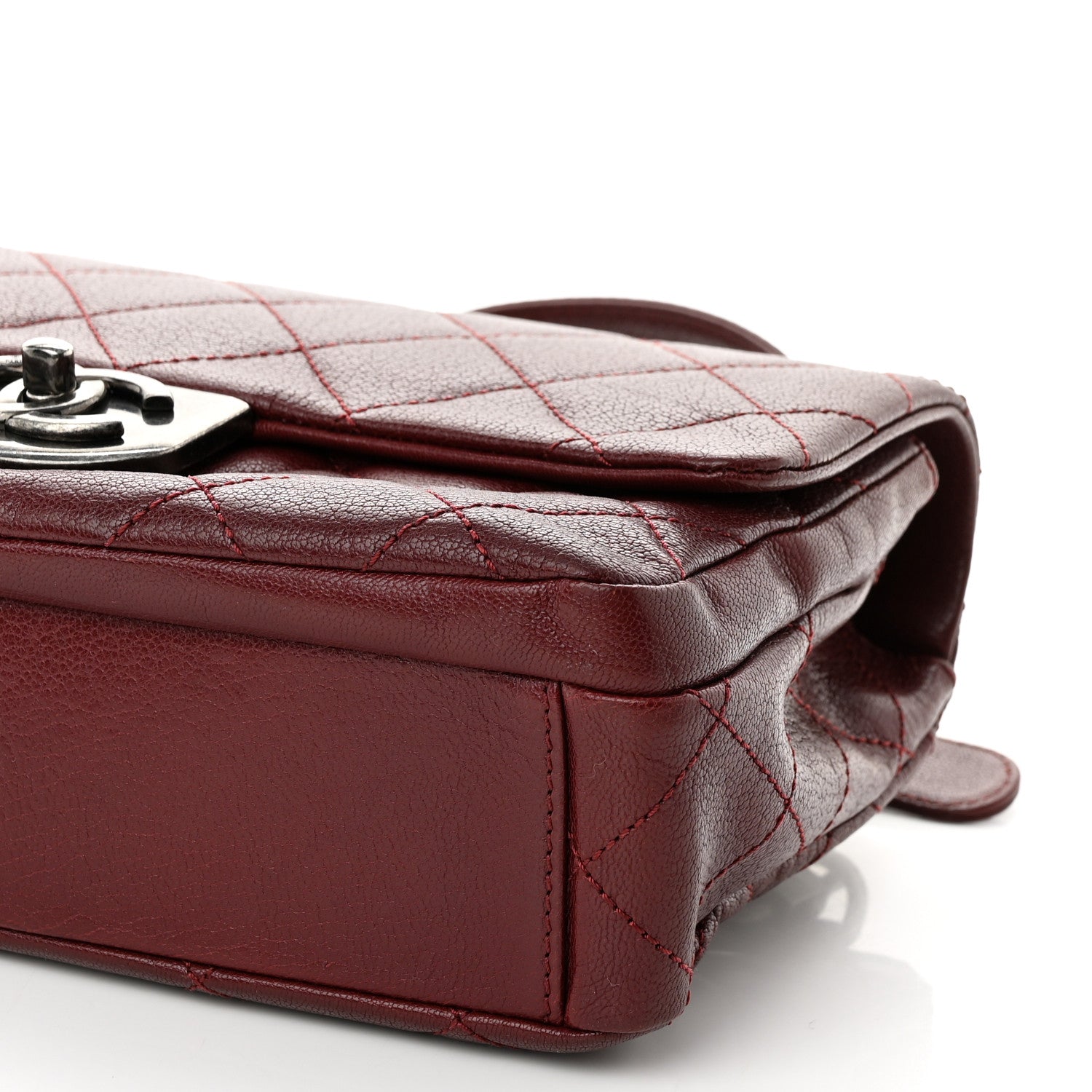 Chanel Shiny Goatskin Quilted Small Double Carry Waist Chain Flap Burgundy 10 of 10