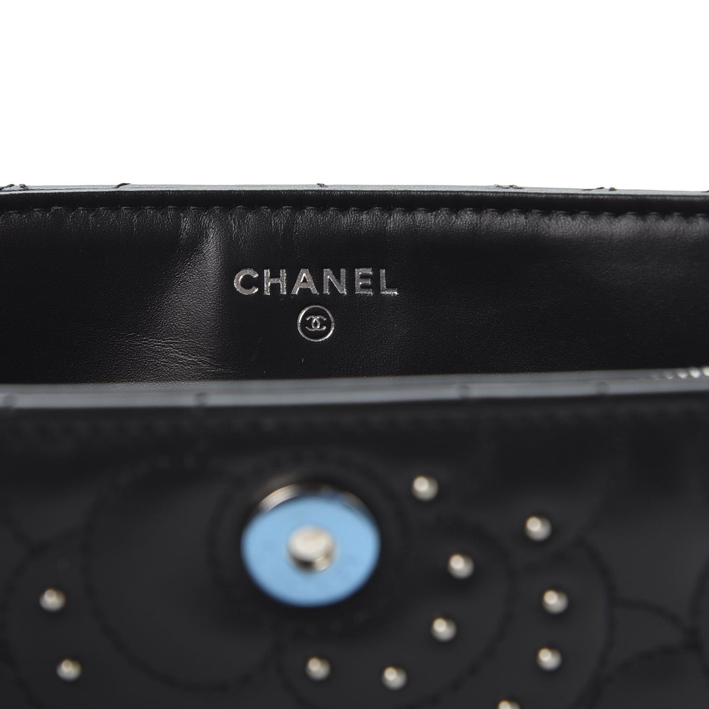Lambskin Camellia Studded Clutch With Chain Black
