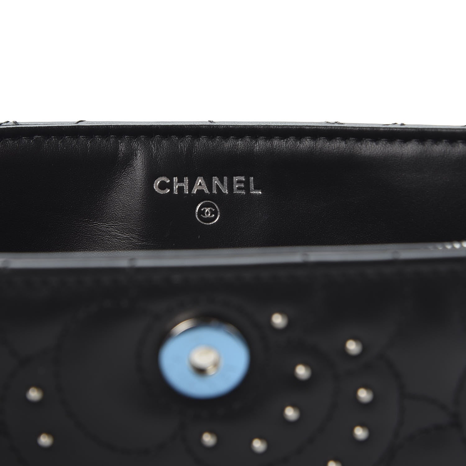 Chanel Lambskin Camellia Studded Clutch With Chain Black 7 of 11