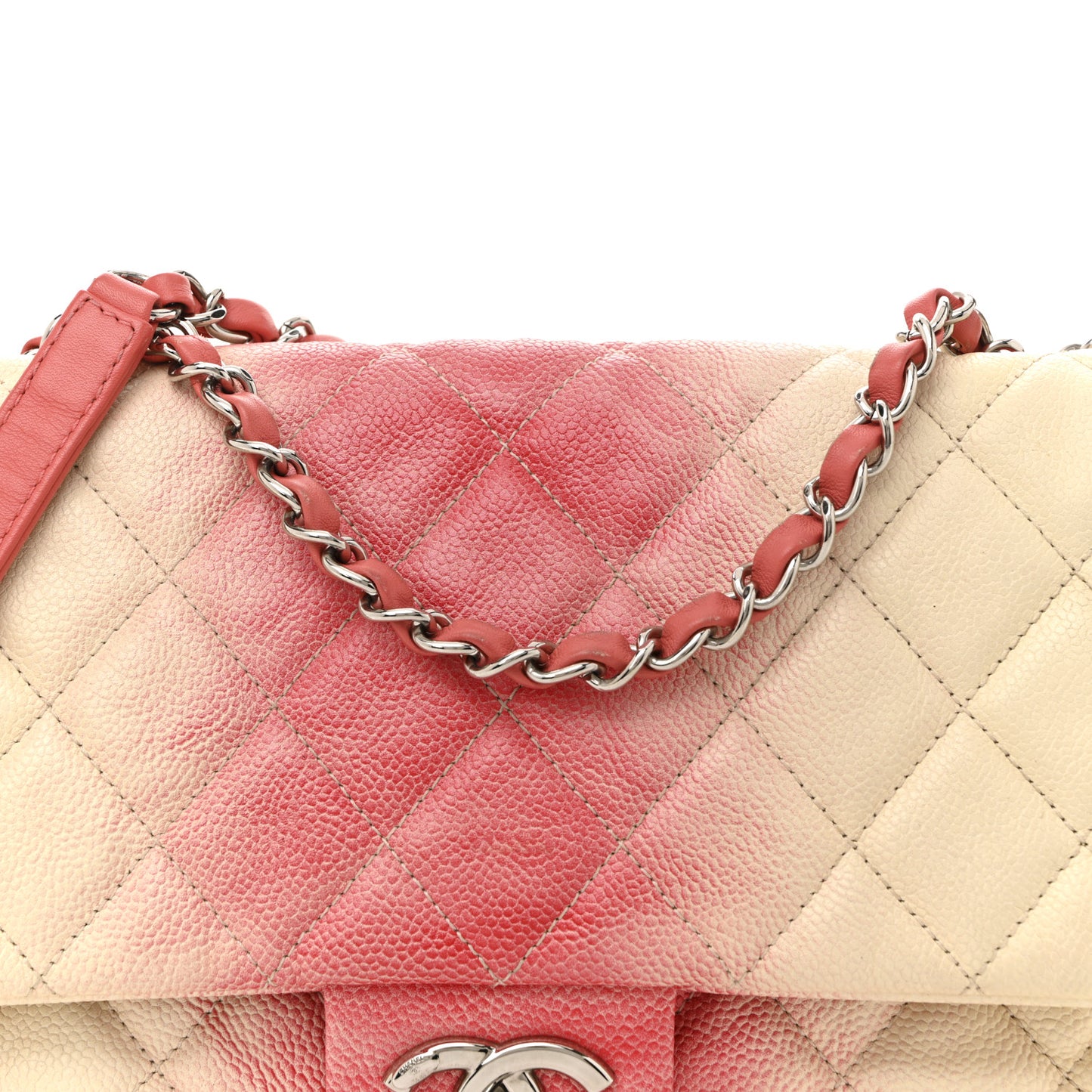 Caviar Quilted Ombre Jumbo Single Flap White Rose Pink