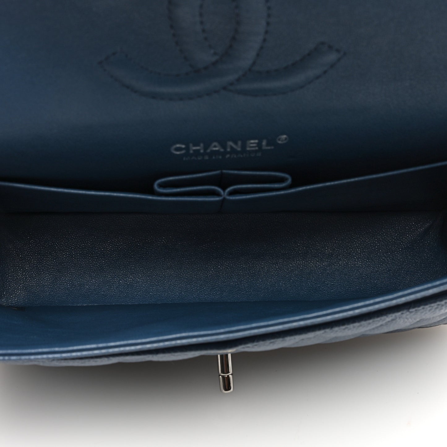 Caviar Quilted Medium Double Flap Dark Blue