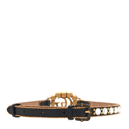 Gucci Calfskin Crystal Embellished Double G Choker Necklace Black 3 of 5
