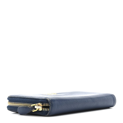 Prada Vitello Daino Metal Zip Around Wallet Blue 4 of 9
