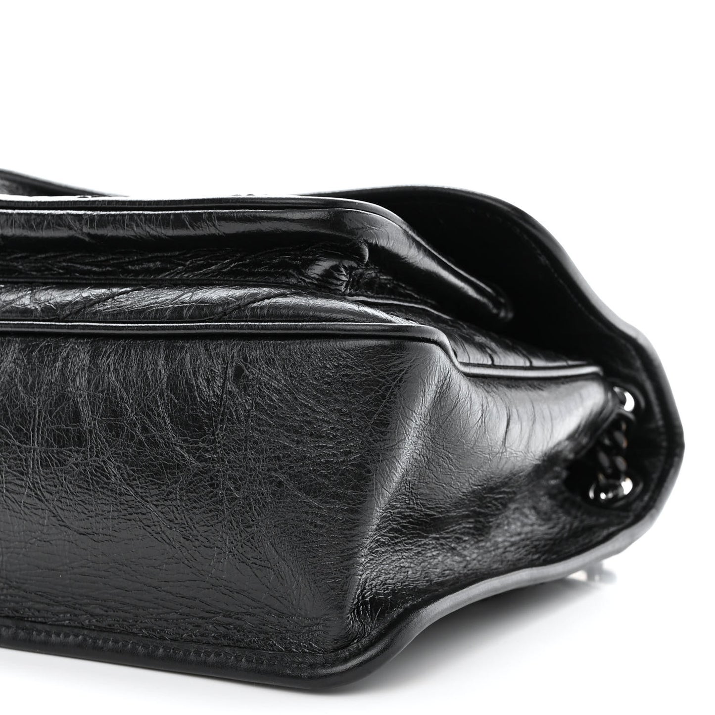 Crinkled Calfskin Matelasse Monogram Medium Niki Chain Satchel Black