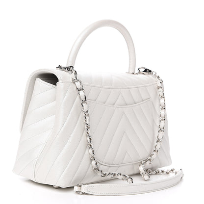 Chanel Iridescent Caviar Chevron Quilted Small Coco Handle Flap White 2 of 10